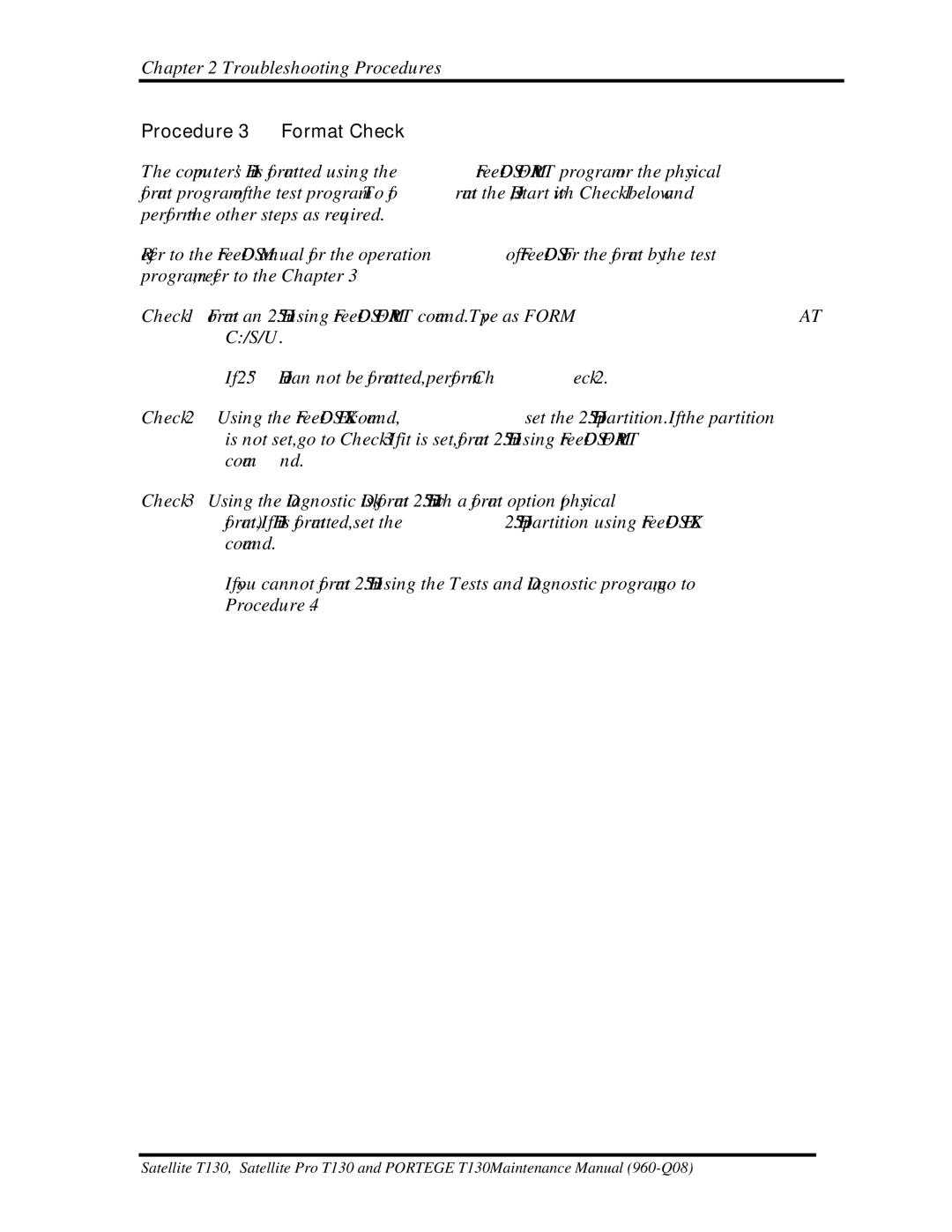 Toshiba PROT130 manual Procedure 3 Format Check 