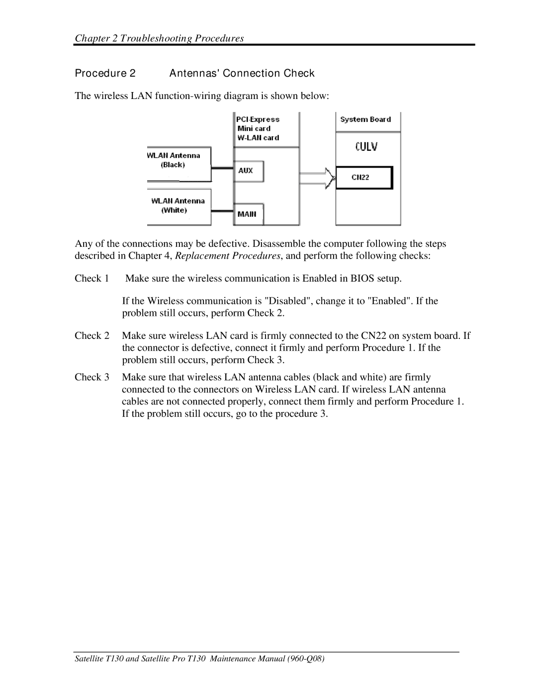 Toshiba PROT130 manual Procedure 2 Antennas Connection Check 