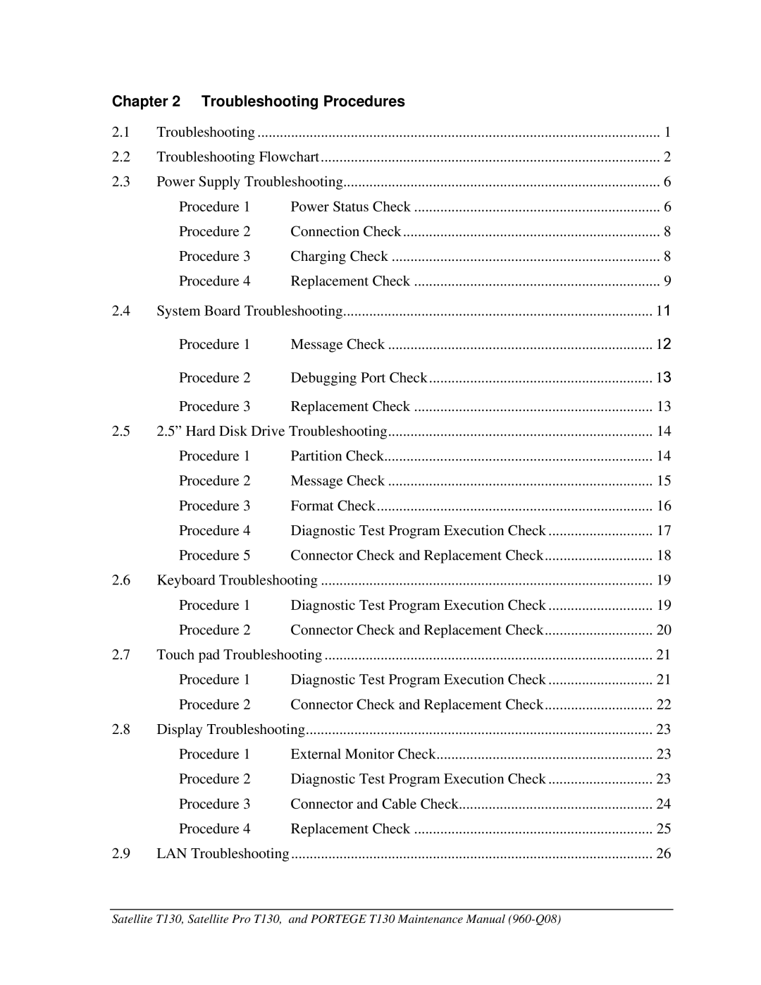 Toshiba PROT130 manual Troubleshooting Procedures 