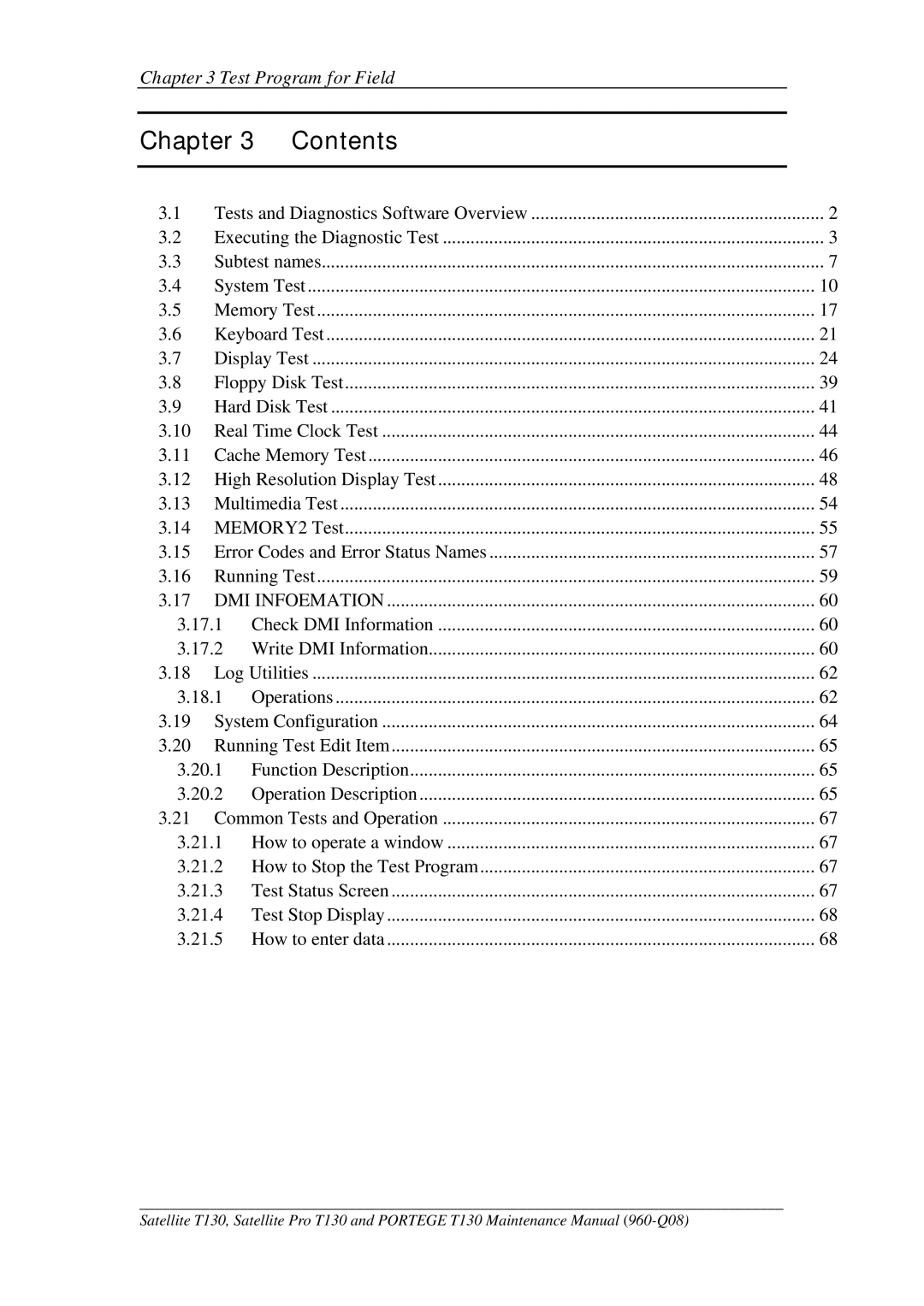 Toshiba PROT130 manual Test Program for Field 