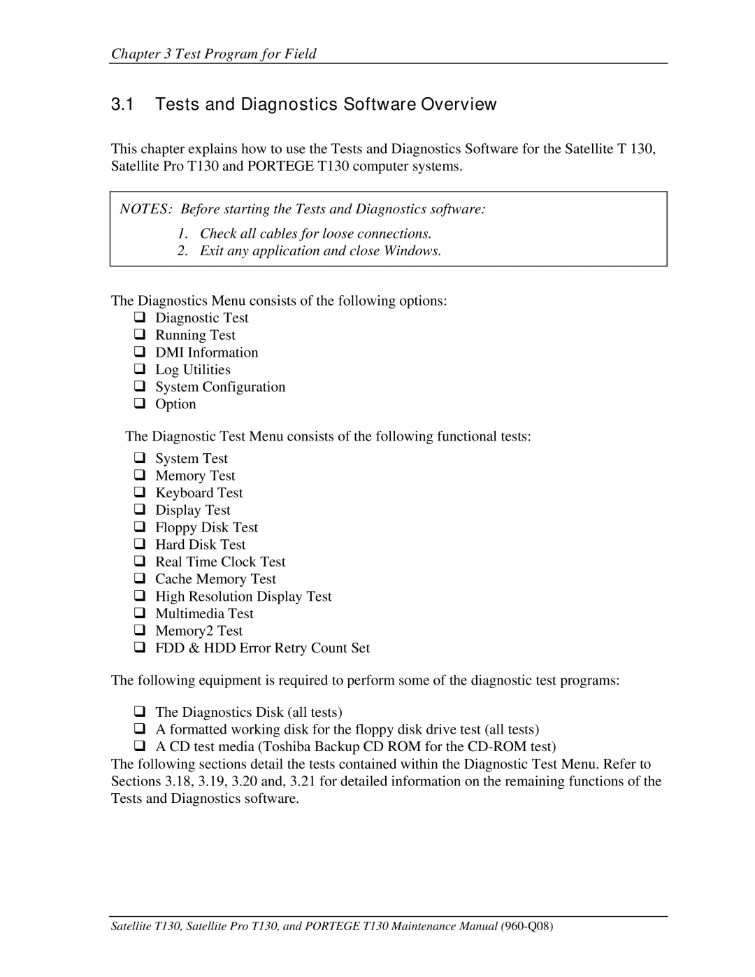 Toshiba PROT130 manual Tests and Diagnostics Software Overview 