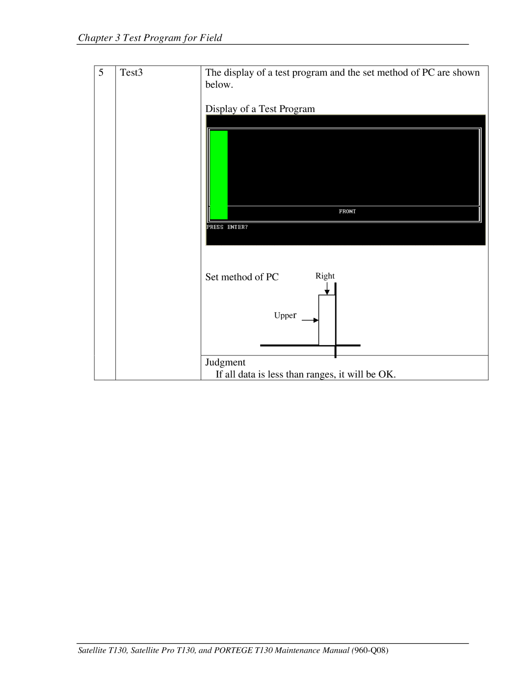 Toshiba PROT130 manual Judgment If all data is less than ranges, it will be OK 