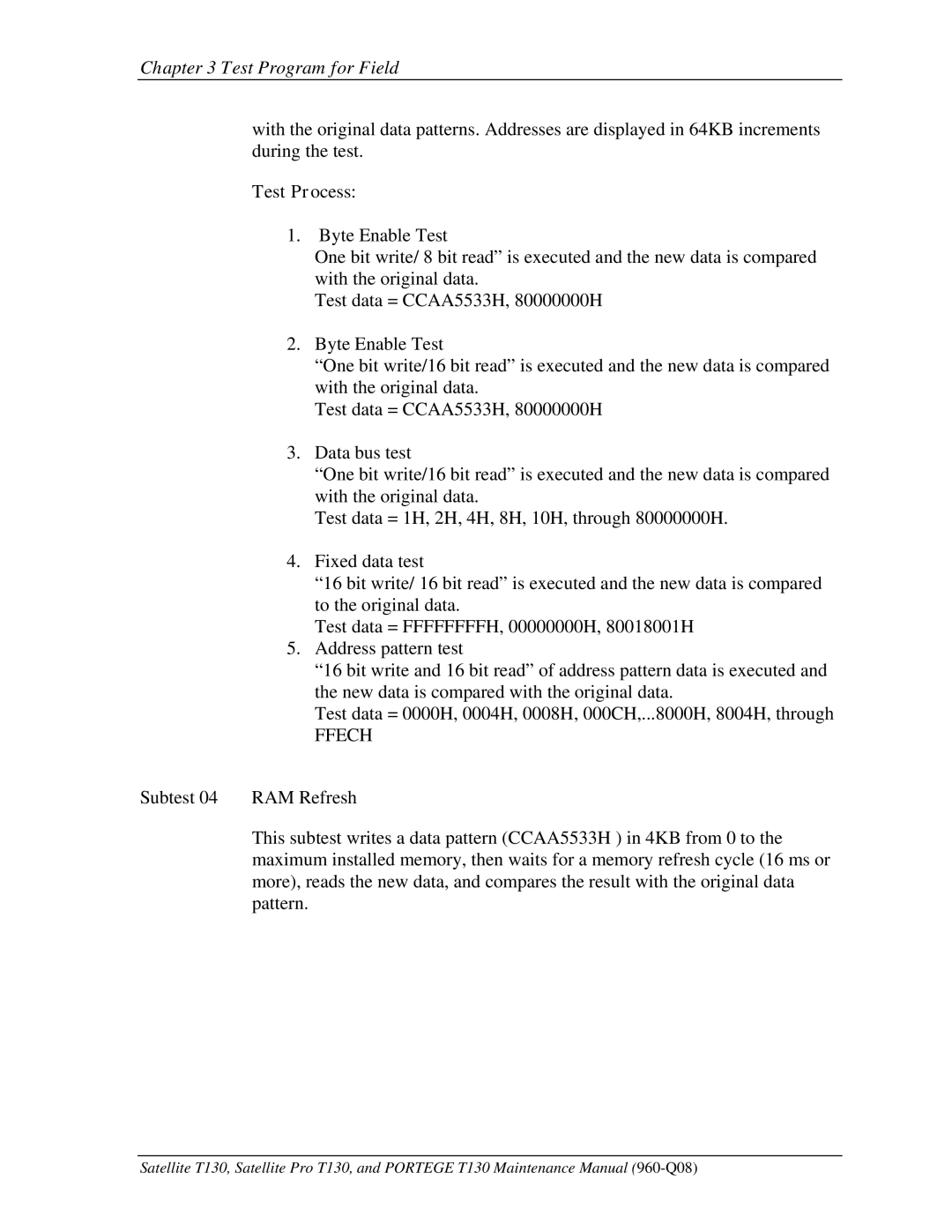 Toshiba PROT130 manual Test Program for Field 