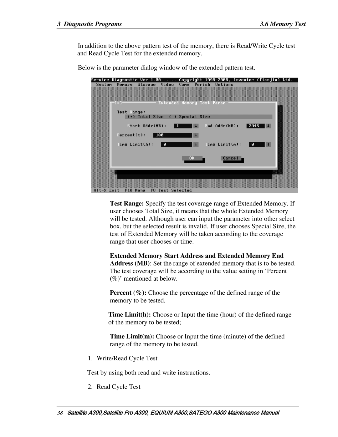 Toshiba PSAGVX, PSAGFX, PSAGBX, PSAGAX, PSAGQX, PSAGRX, PSAGCX, PSAG9X, PSAGUX, PSAGEX, PSAGDX manual Diagnostic Programs Memory Test 