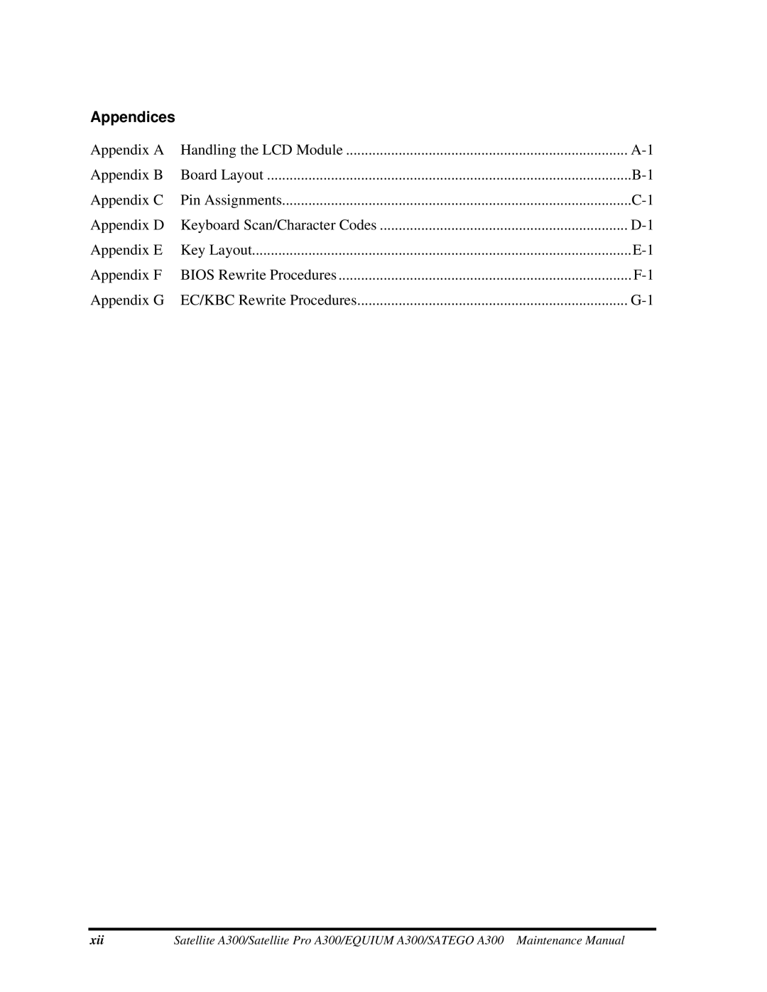 Toshiba PSAGBX, PSAGFX, PSAGAX, PSAGQX, PSAGRX, PSAGCX, PSAGVX, PSAG9X, PSAGUX, PSAGEX, PSAGDX manual Appendices 