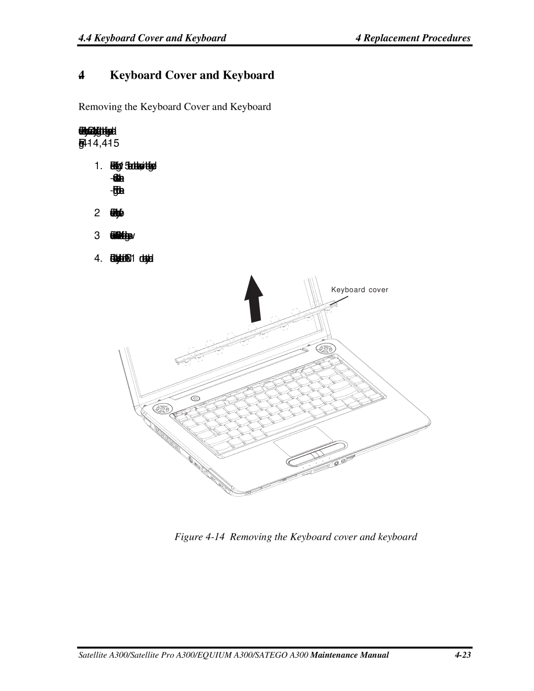 Toshiba PSAGVX, PSAGFX Keyboard Cover and Keyboard Replacement Procedures, Removing the Keyboard Cover and Keyboard 