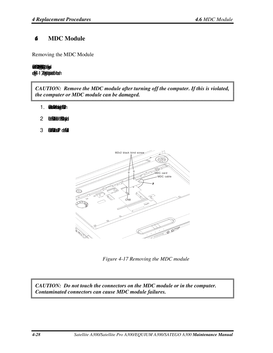 Toshiba PSAGFX, PSAGBX, PSAGAX, PSAGQX, PSAGRX, PSAGCX, PSAGVX Replacement Procedures MDC Module, Removing the MDC Module 