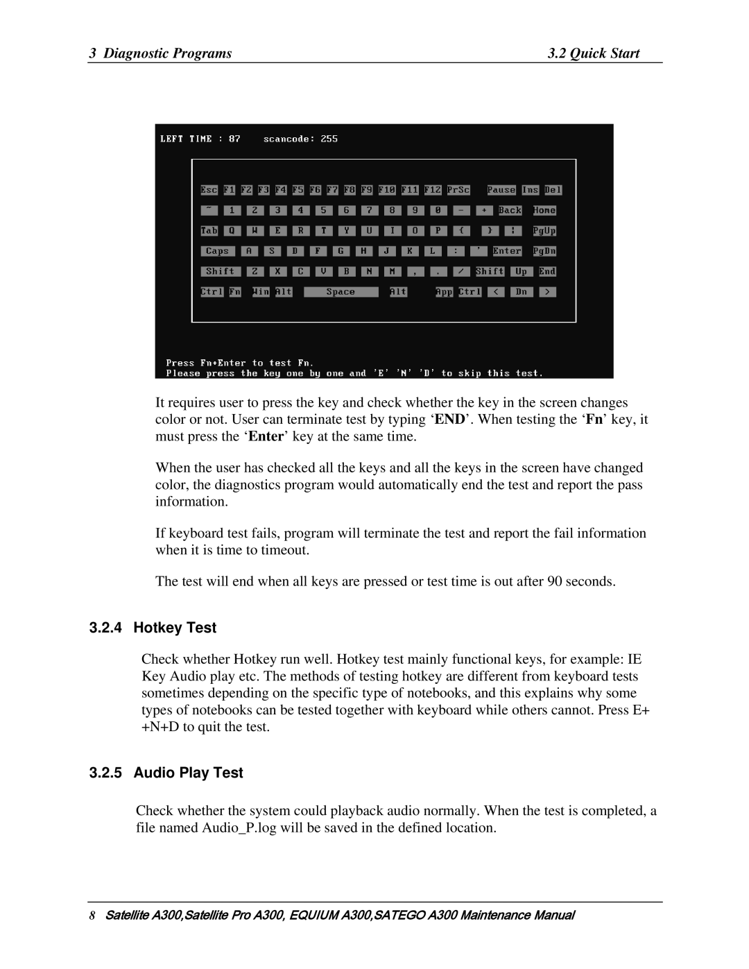 Toshiba PSAGEX, PSAGFX, PSAGBX, PSAGAX, PSAGQX, PSAGRX, PSAGCX, PSAGVX, PSAG9X, PSAGUX, PSAGDX manual Hotkey Test, Audio Play Test 