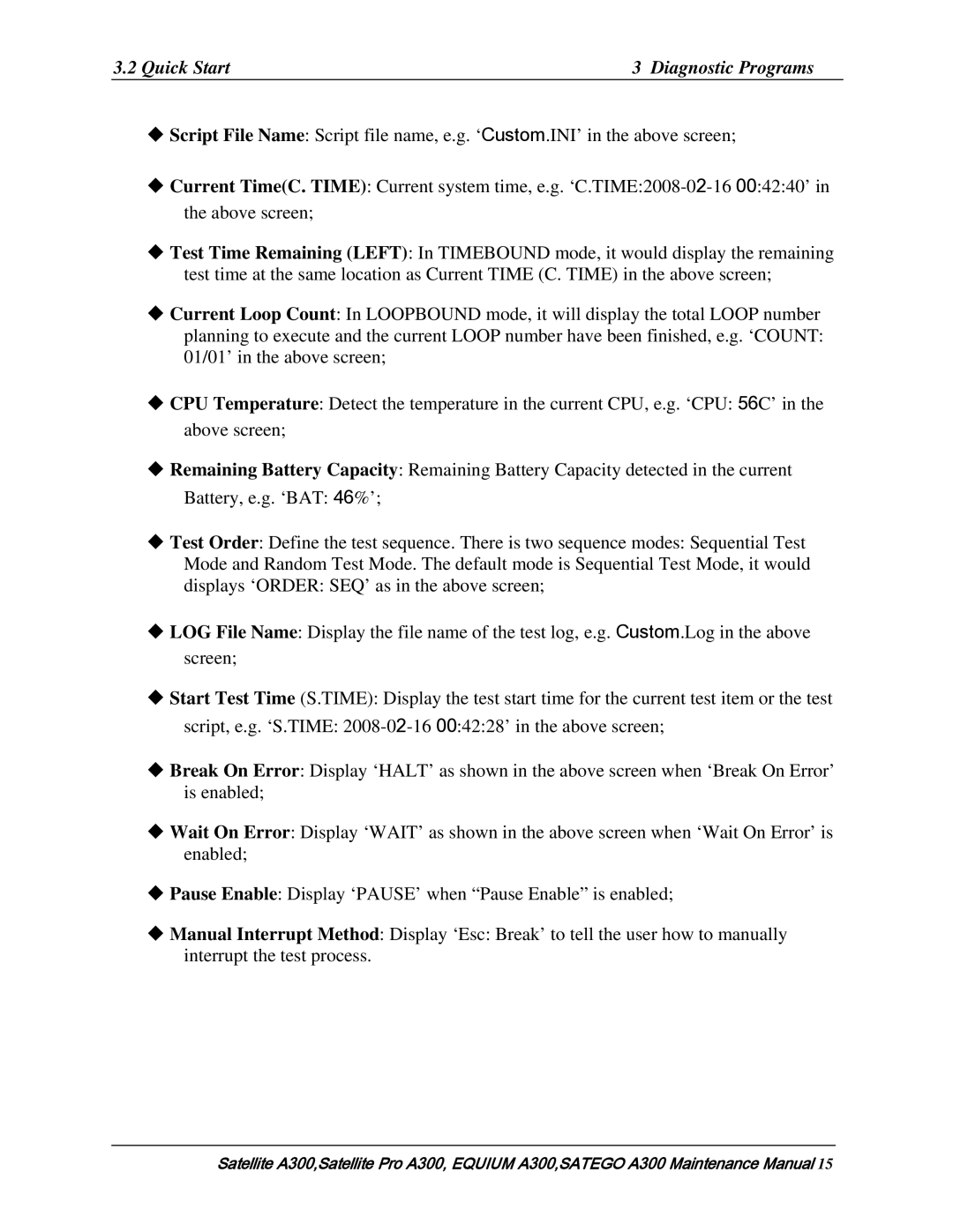 Toshiba PSAGCX, PSAGFX, PSAGBX, PSAGAX, PSAGQX, PSAGRX, PSAGVX, PSAG9X, PSAGUX, PSAGEX, PSAGDX manual Quick Start Diagnostic Programs 