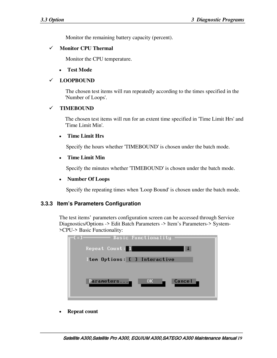 Toshiba PSAGEX, PSAGFX, PSAGBX, PSAGAX, PSAGQX, PSAGRX, PSAGCX, PSAGVX, PSAG9X, PSAGUX, PSAGDX manual Item’s Parameters Configuration 