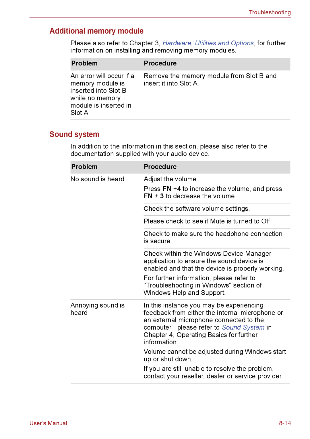 Toshiba PSC08U-02D01D user manual Additional memory module, Sound system 