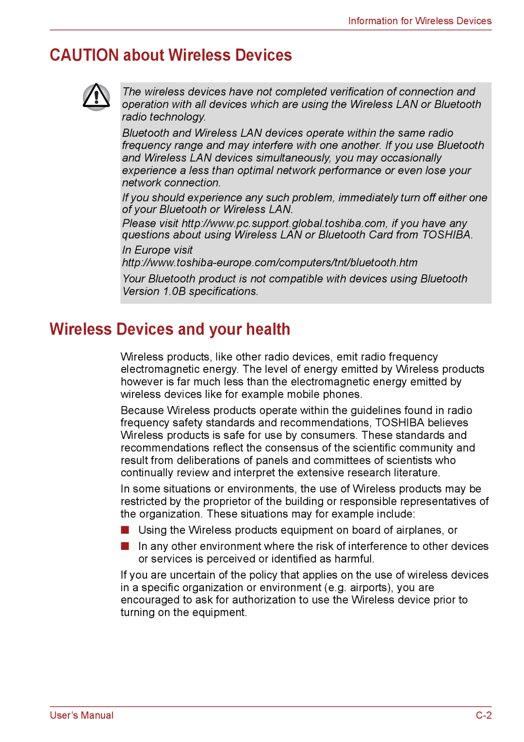 Toshiba PSC08U-02D01D user manual Wireless Devices and your health 