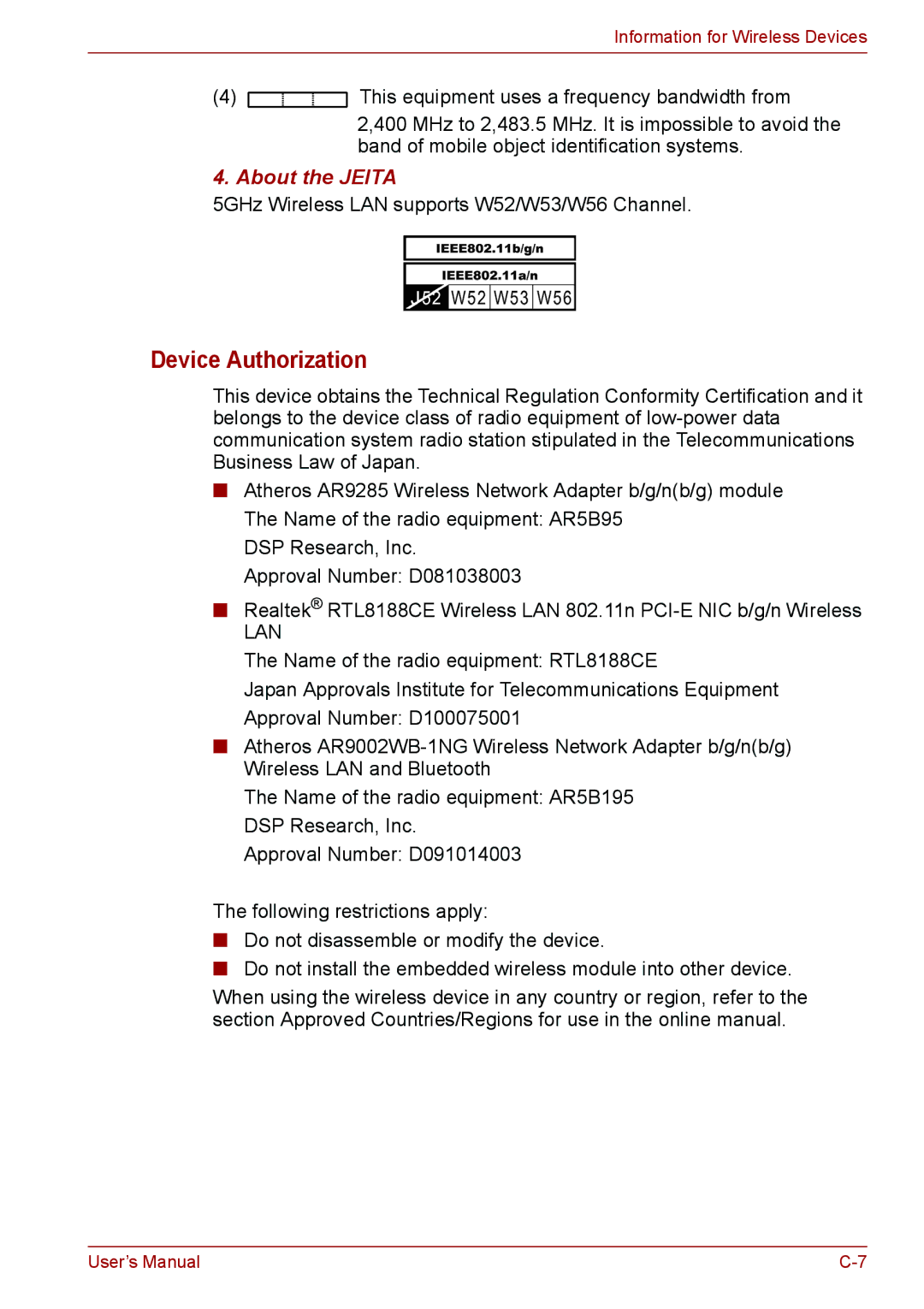 Toshiba PSC08U-02D01D user manual Device Authorization, Lan 