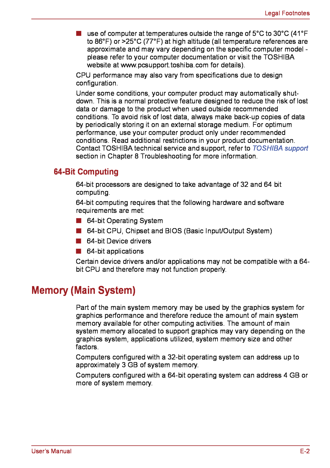Toshiba PSC08U-02D01D user manual Memory Main System, Bit Computing 