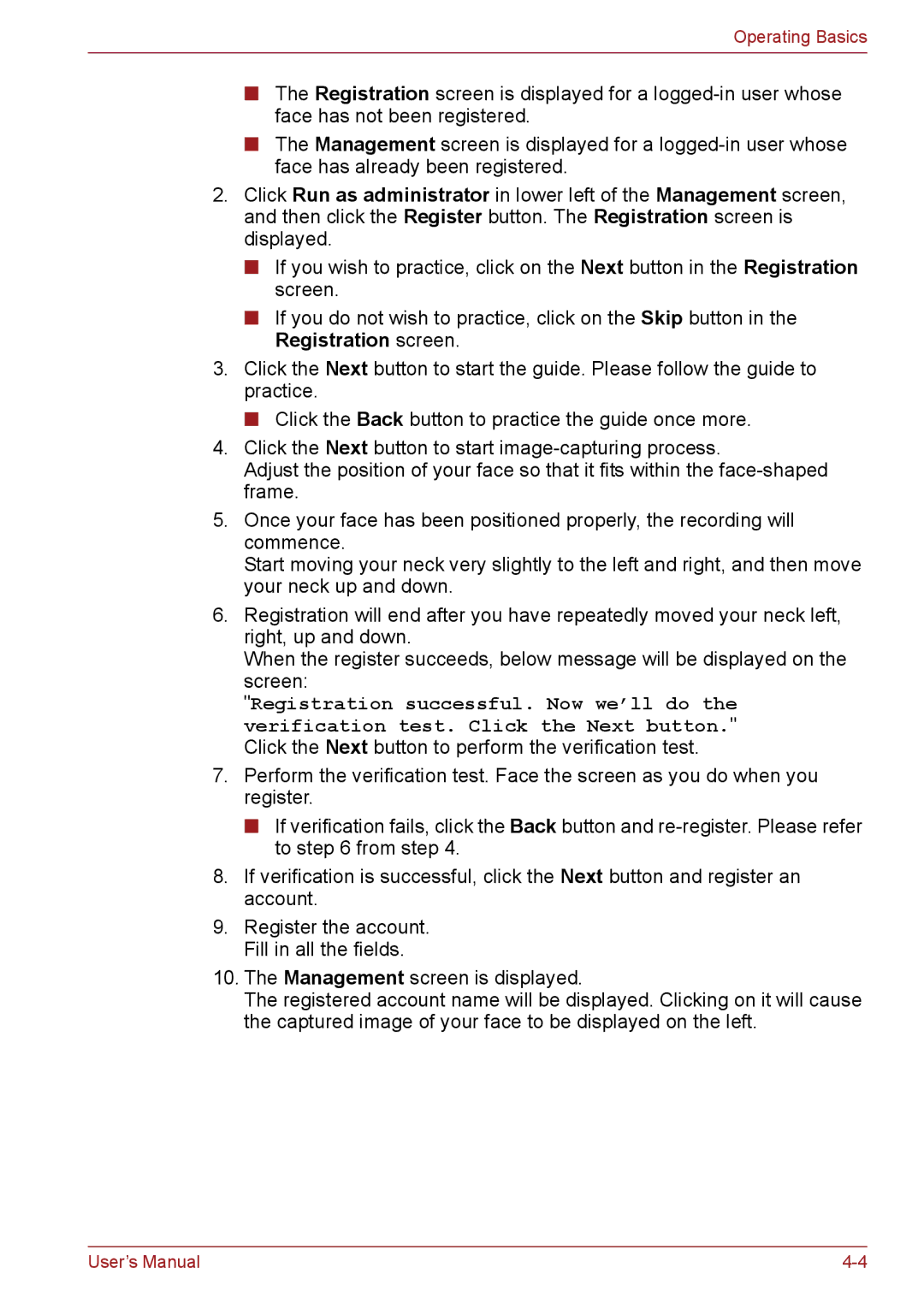 Toshiba PSC2EU-05400L user manual Operating Basics 