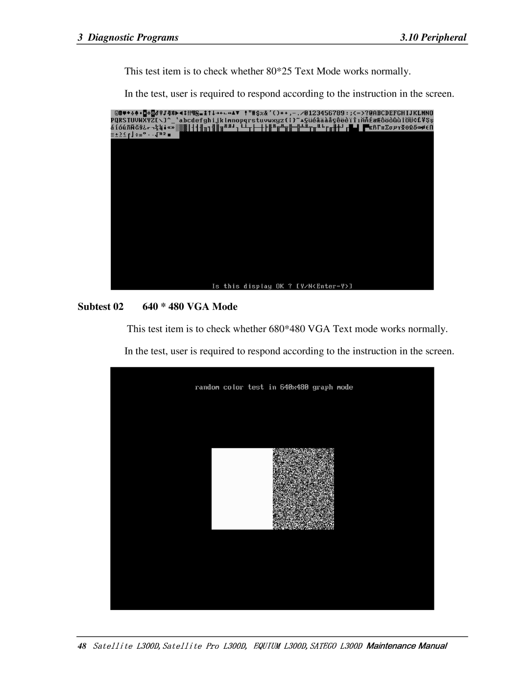 Toshiba EQUIUM L300D, PSLCAX/PSLCBX, SATEGO L300D manual 48        , Subtest02 640*480VGAMode 