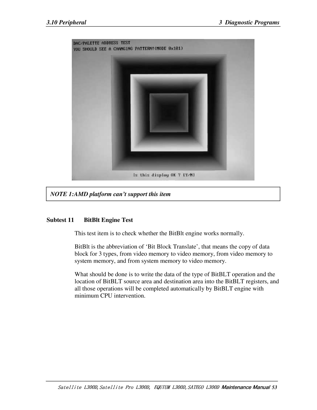 Toshiba SATEGO L300D, PSLCAX/PSLCBX Subtest11 BitBltEngineTest, ThistestitemistocheckwhethertheBitBltengineworksnormally 