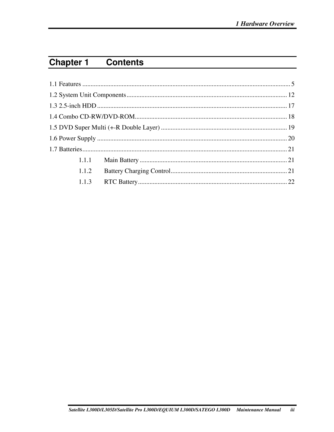 Toshiba PSLCAX/PSLCBX, SATEGO L300D, EQUIUM L300D manual Contents 