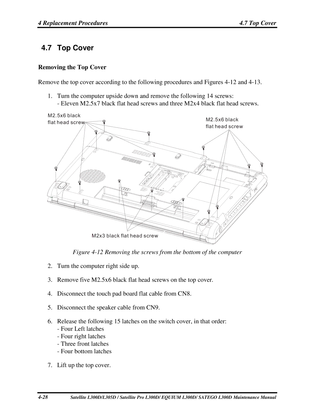 Toshiba SATEGO L300D, PSLCAX/PSLCBX, EQUIUM L300D manual RemovingtheTopCover, Liftupthetopcover 