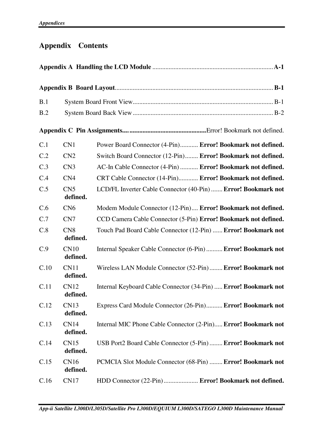 Toshiba EQUIUM L300D, PSLCAX/PSLCBX, SATEGO L300D manual Appendix Contents 