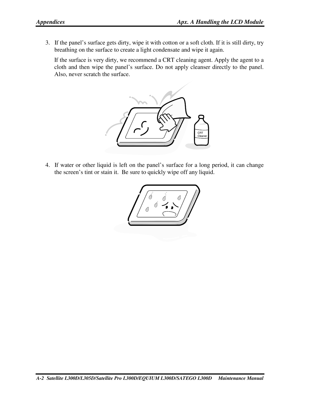 Toshiba EQUIUM L300D, PSLCAX/PSLCBX, SATEGO L300D manual Appendices, Apx.AHandlingtheLCDModule 