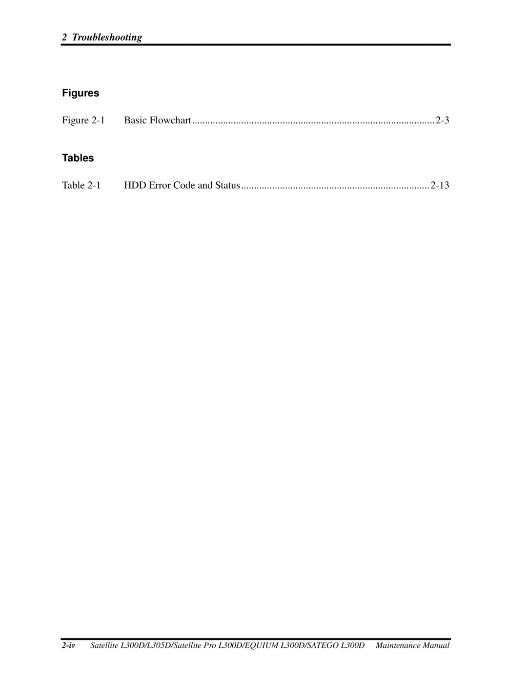 Toshiba EQUIUM L300D, PSLCAX/PSLCBX, SATEGO L300D manual HDD Error Code and Status 