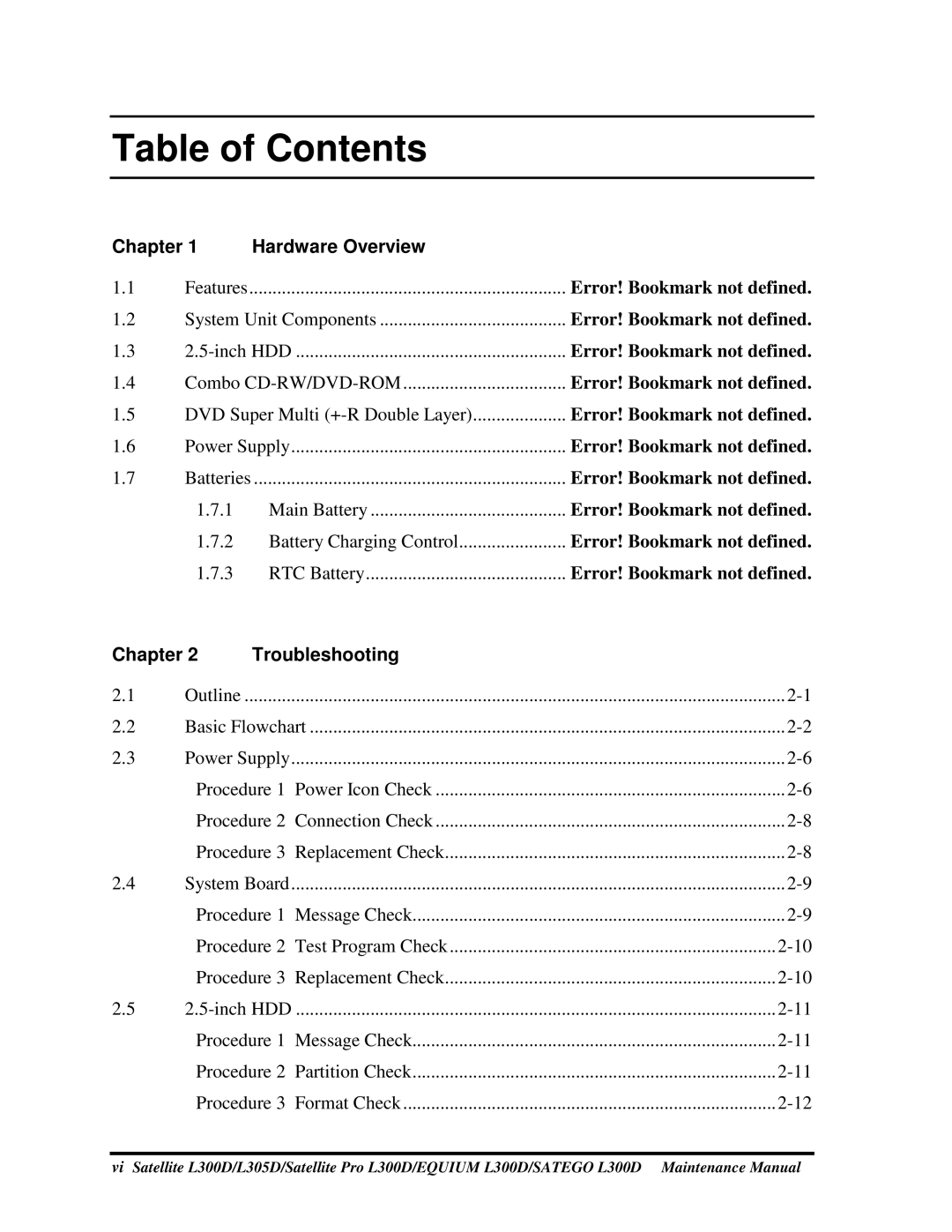 Toshiba PSLCAX/PSLCBX, SATEGO L300D, EQUIUM L300D manual TableofContents 