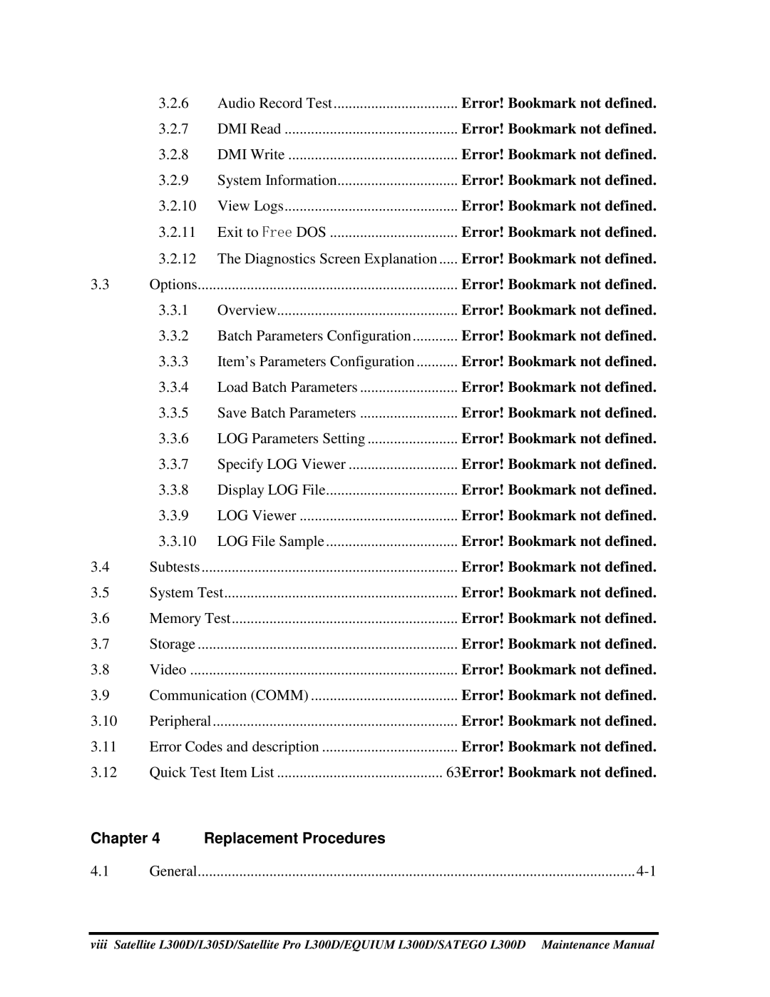 Toshiba EQUIUM L300D, PSLCAX/PSLCBX, SATEGO L300D manual Overview, ReplacementProcedures 