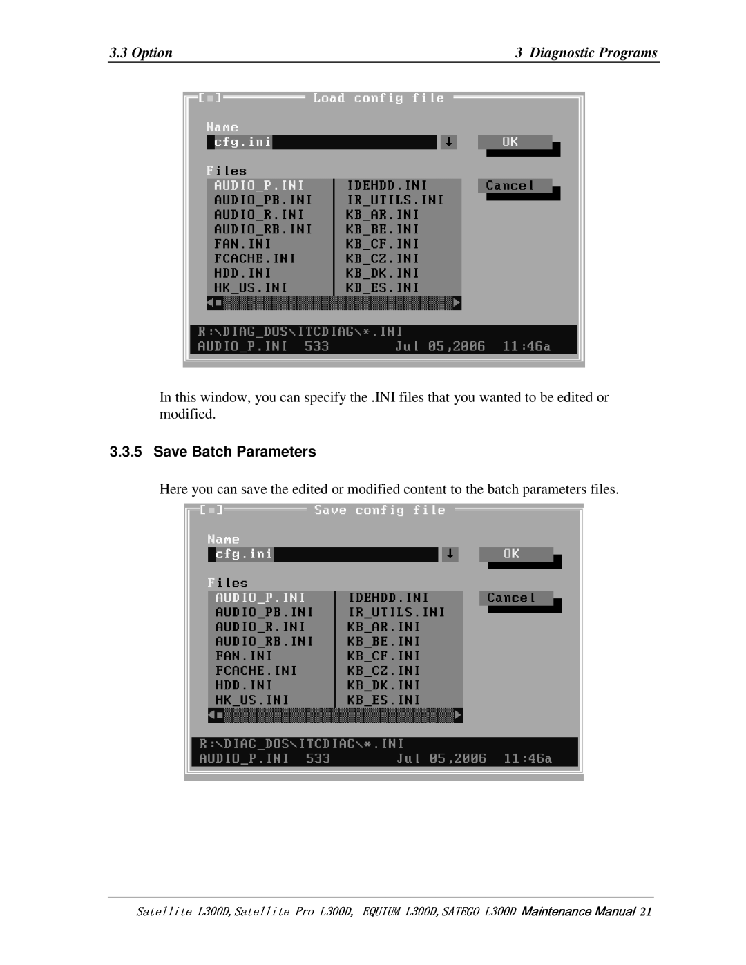 Toshiba EQUIUM L300D, PSLCAX/PSLCBX, SATEGO L300D manual SaveBatchParameters 