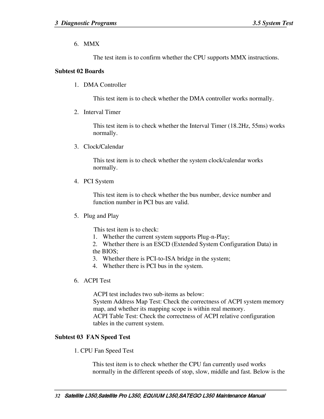 Toshiba PSLD2X, PSLD1X, PSLD3X manual Subtest 02 Boards, Subtest 03 FAN Speed Test 