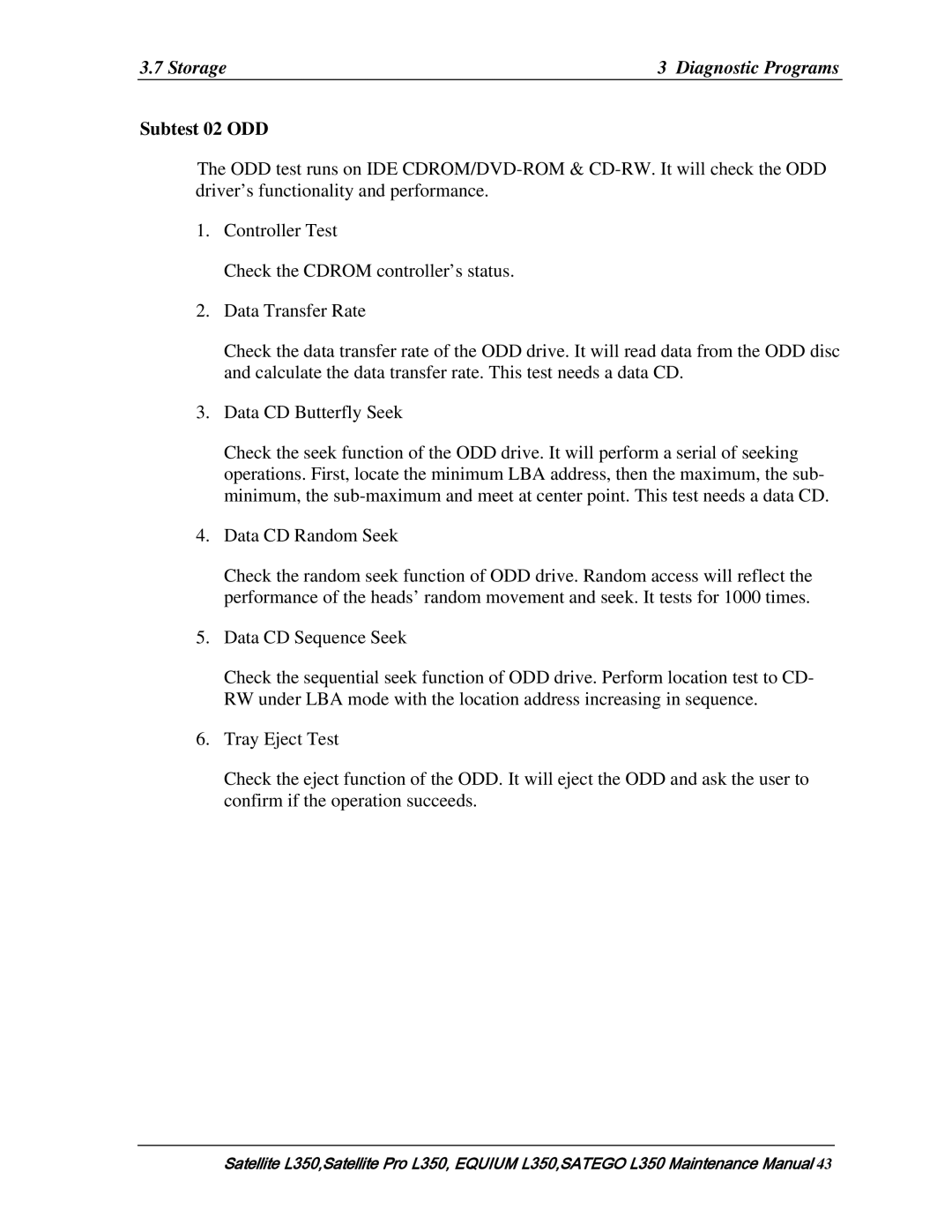 Toshiba PSLD1X, PSLD2X, PSLD3X manual Subtest 02 ODD 