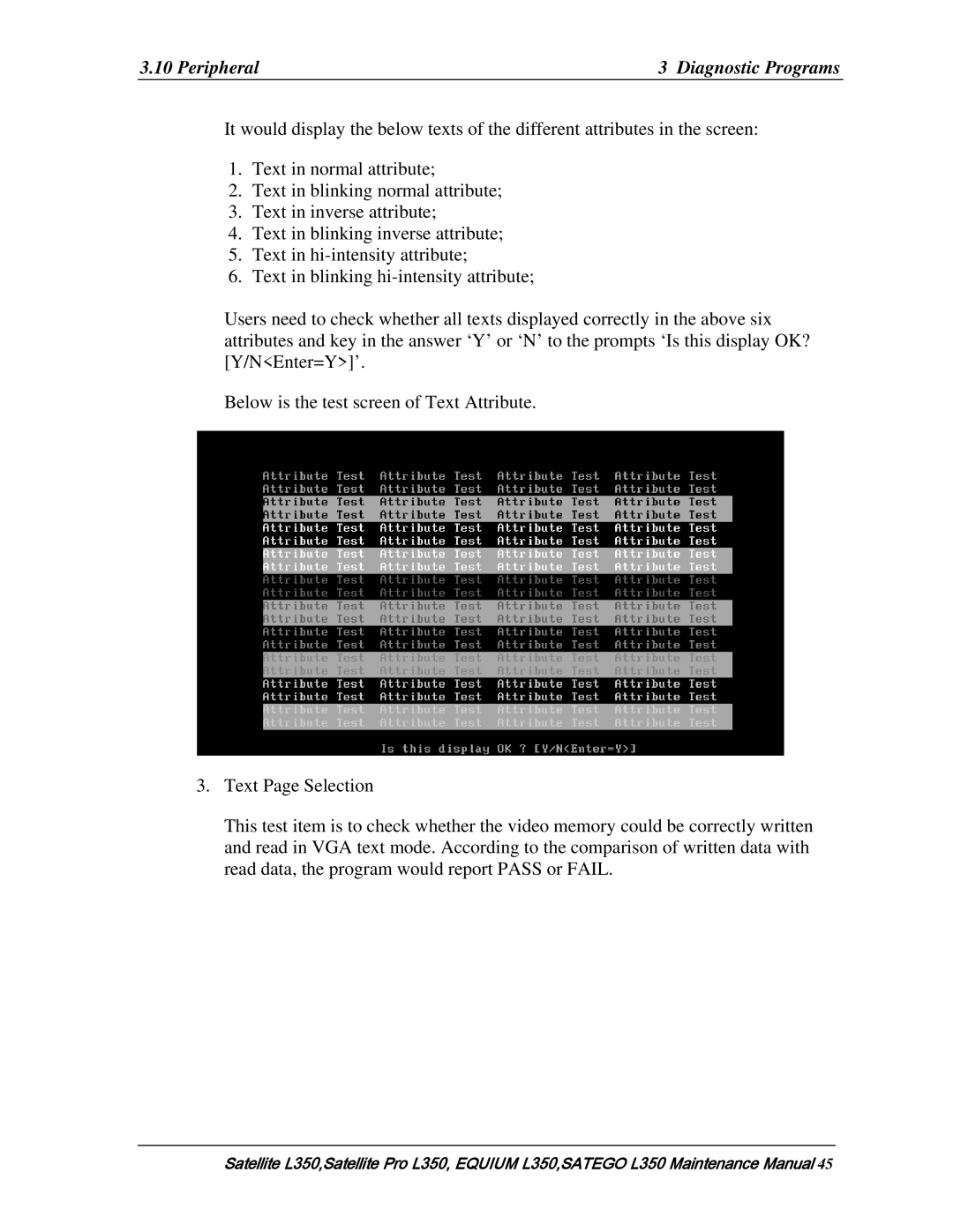 Toshiba PSLD3X, PSLD1X, PSLD2X manual Peripheral Diagnostic Programs 