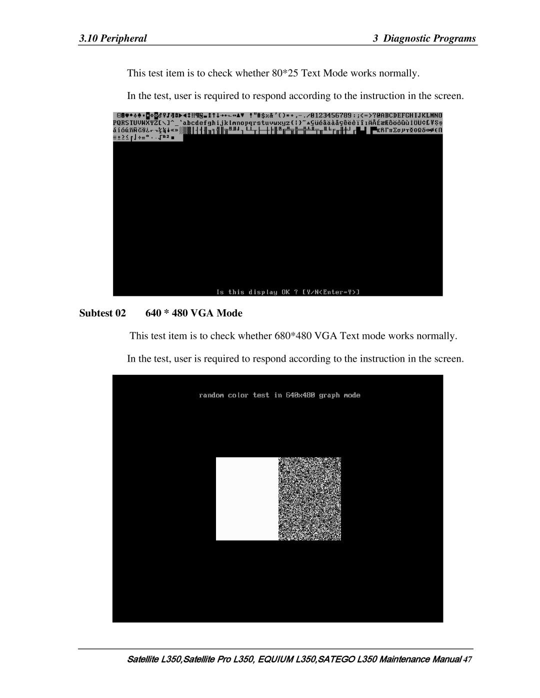 Toshiba PSLD2X, PSLD1X, PSLD3X manual Subtest 02 640 * 480 VGA Mode 