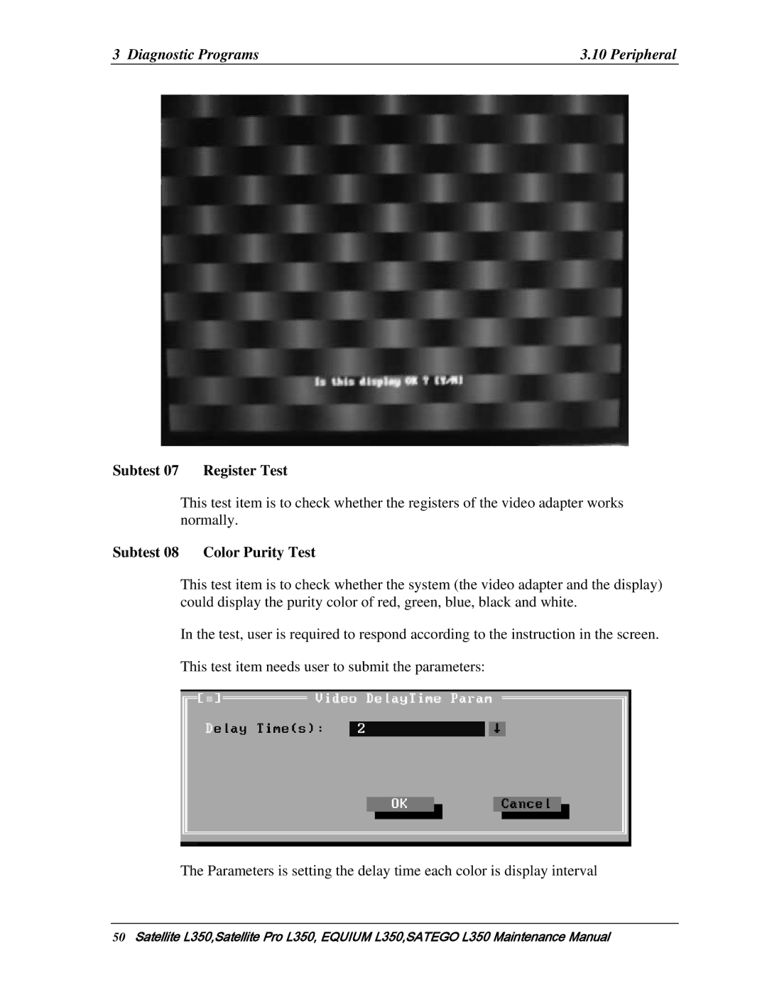 Toshiba PSLD2X, PSLD1X, PSLD3X manual Subtest 08 Color Purity Test 