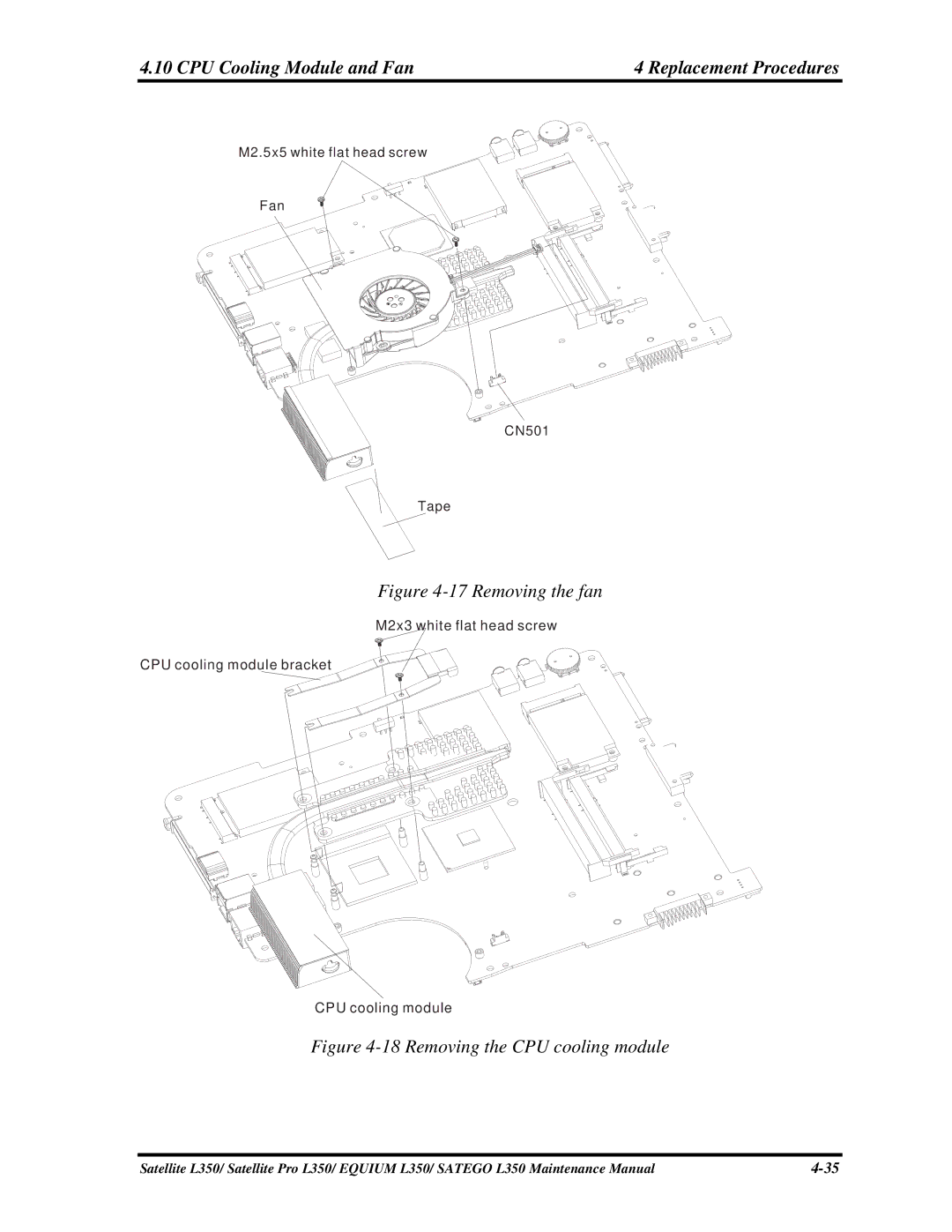 Toshiba PSLD3X, PSLD1X, PSLD2X manual CPU Cooling Module and Fan Replacement Procedures, Removing the fan 