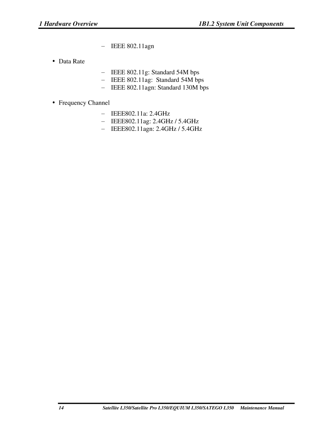 Toshiba PSLD1X, PSLD2X, PSLD3X manual Hardware Overview 1B1.2 System Unit Components 