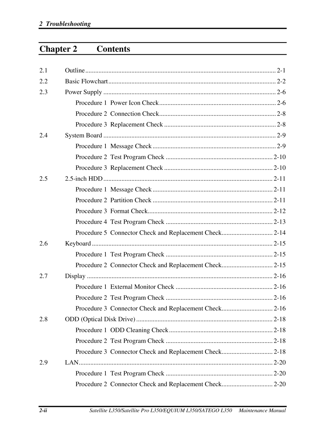 Toshiba PSLD1X, PSLD2X, PSLD3X manual Chapter Contents 