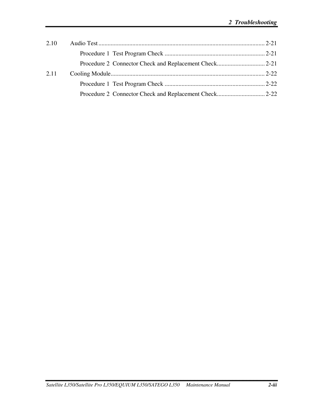 Toshiba PSLD2X, PSLD1X, PSLD3X manual Audio Test Procedure 1 Test Program Check 