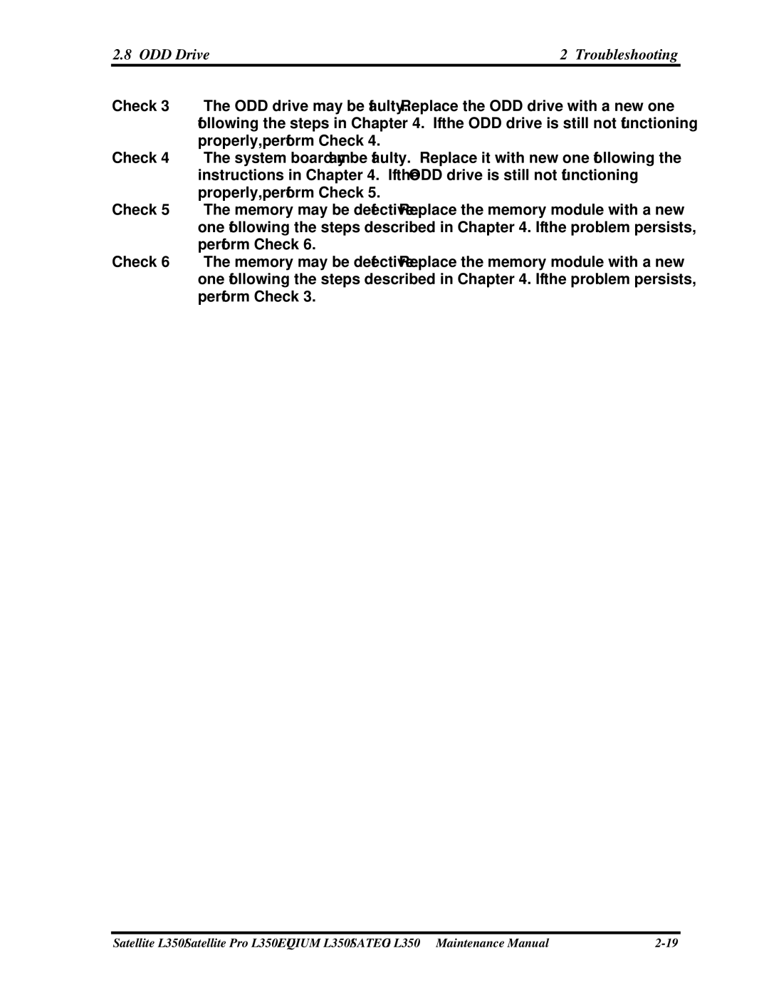 Toshiba PSLD1X, PSLD2X, PSLD3X manual ODD Drive Troubleshooting 