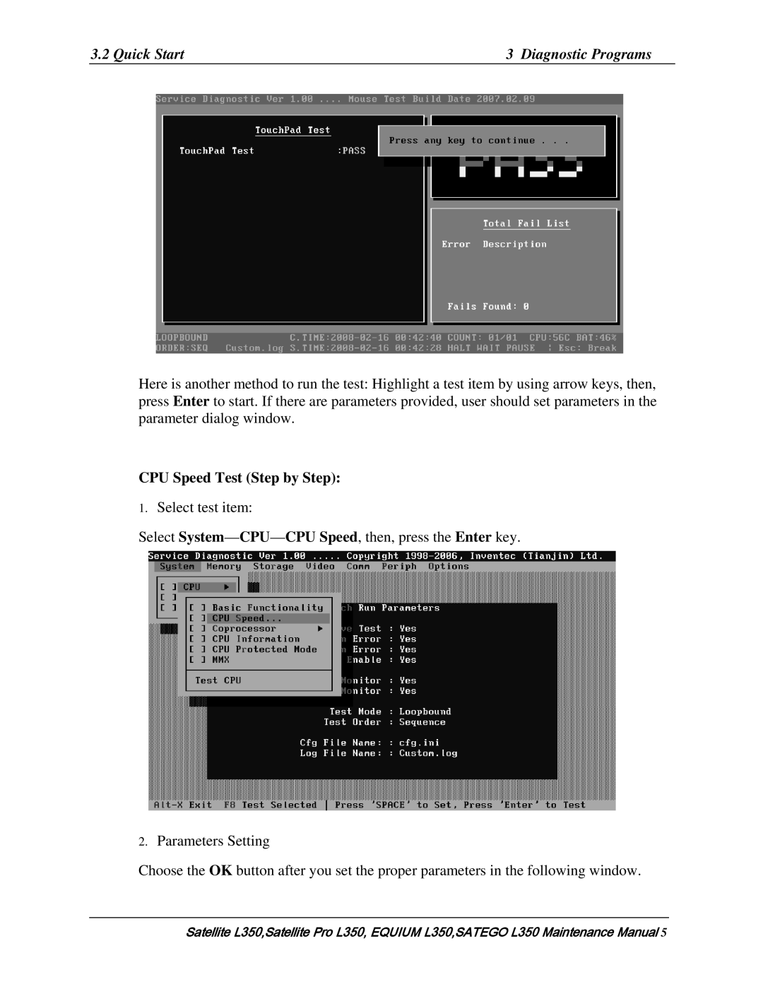 Toshiba PSLD2X, PSLD1X, PSLD3X manual CPU Speed Test Step by Step 