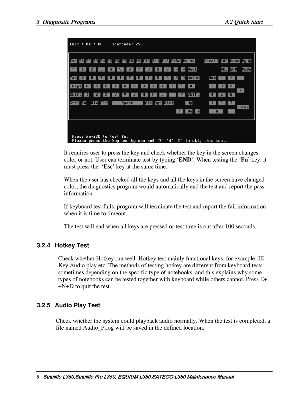 Toshiba PSLD2X, PSLD1X, PSLD3X manual Hotkey Test, Audio Play Test 