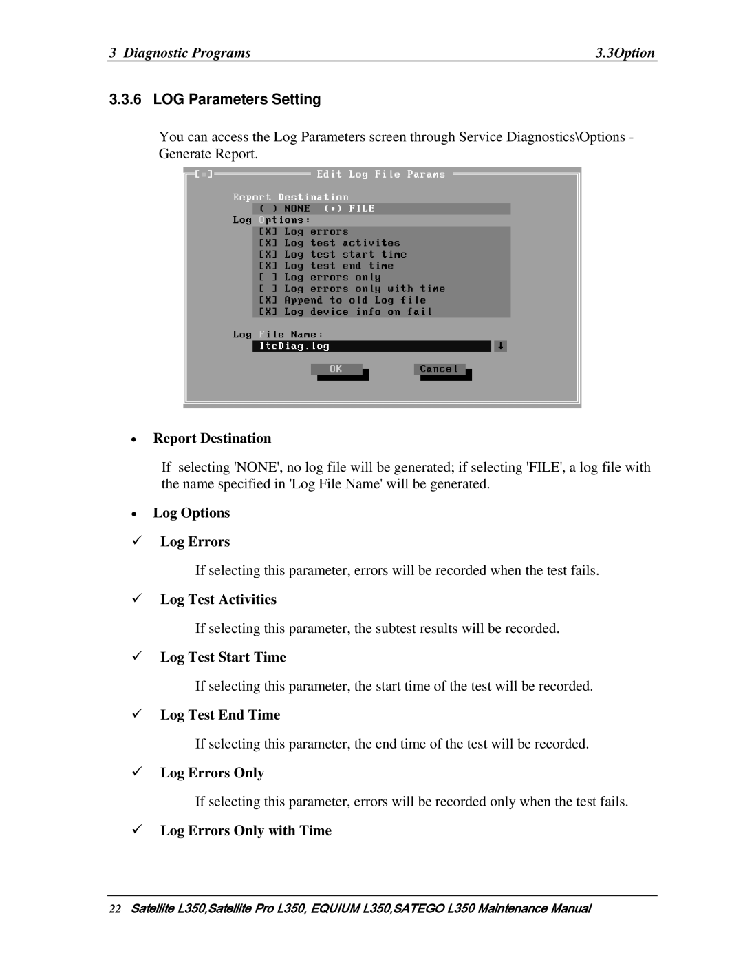 Toshiba PSLD1X, PSLD2X, PSLD3X manual LOG Parameters Setting 