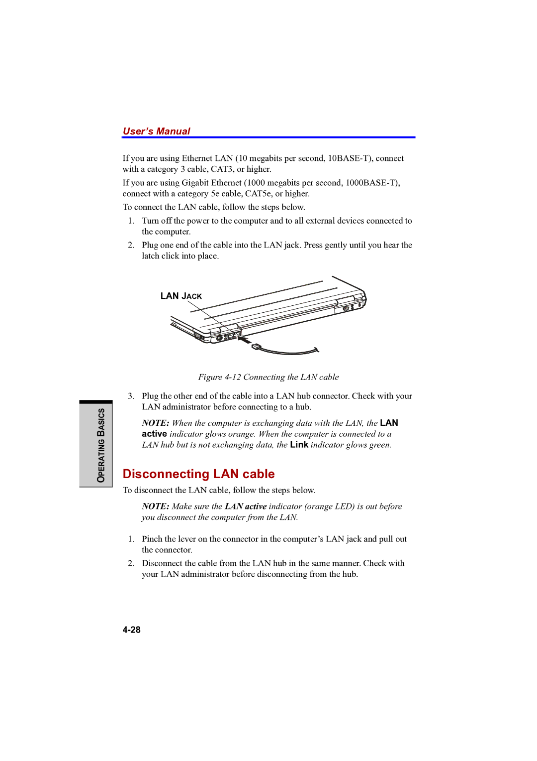 Toshiba PTA42 user manual Disconnecting LAN cable, LAN Jack 