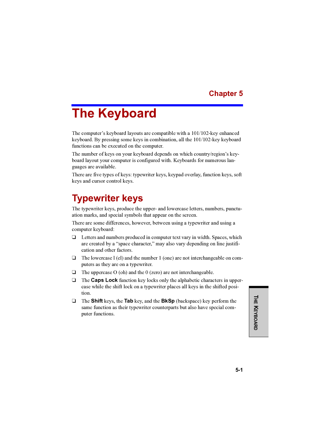 Toshiba PTA42 user manual Keyboard, Typewriter keys 