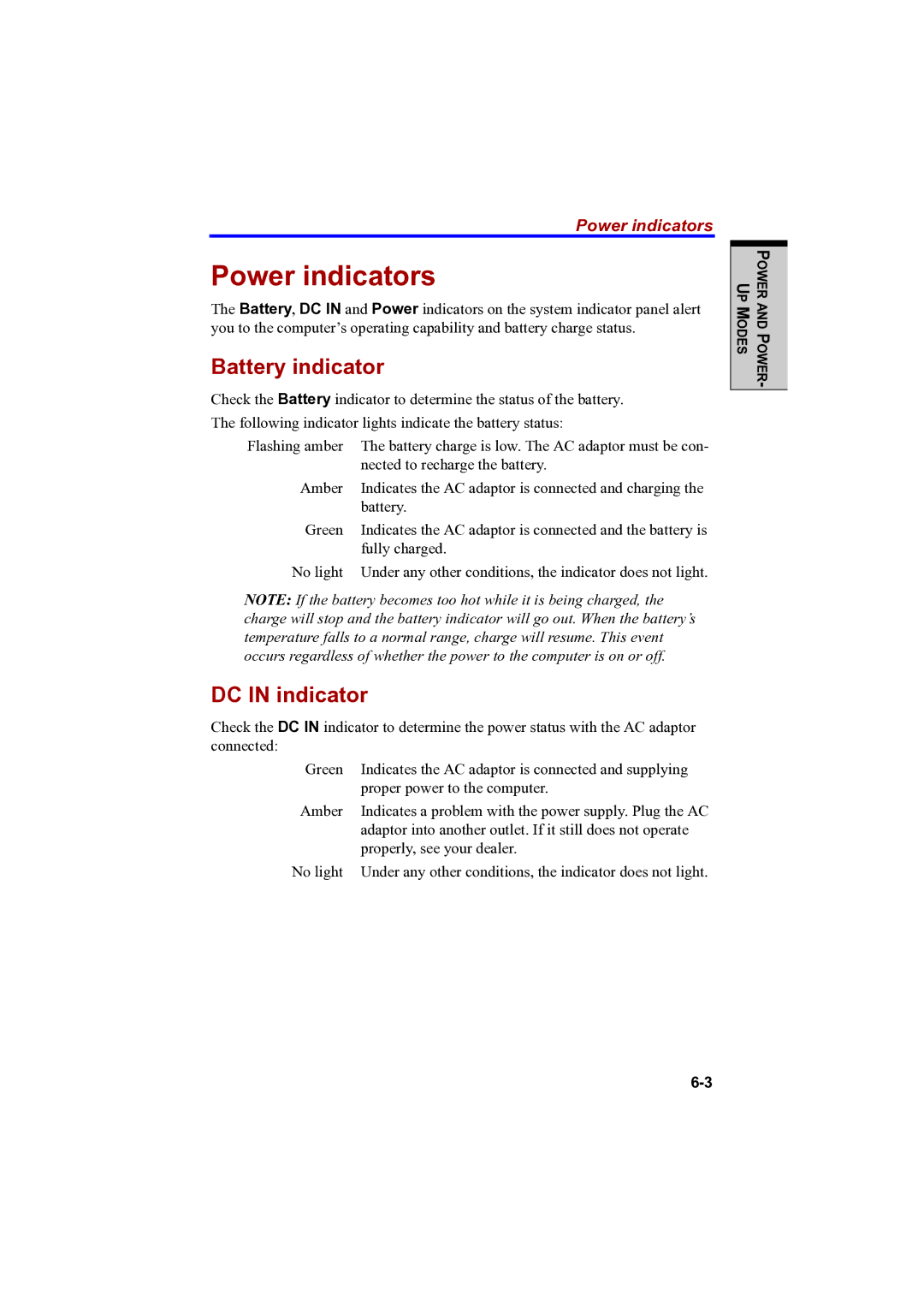 Toshiba PTA42 user manual Power indicators, Battery indicator, DC in indicator 