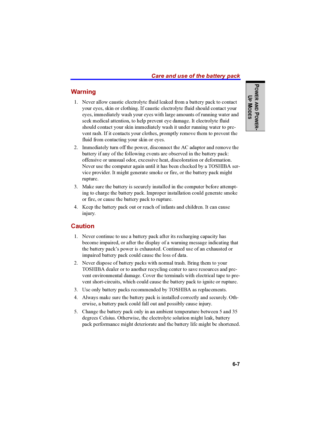 Toshiba PTA42 user manual Care and use of the battery pack 