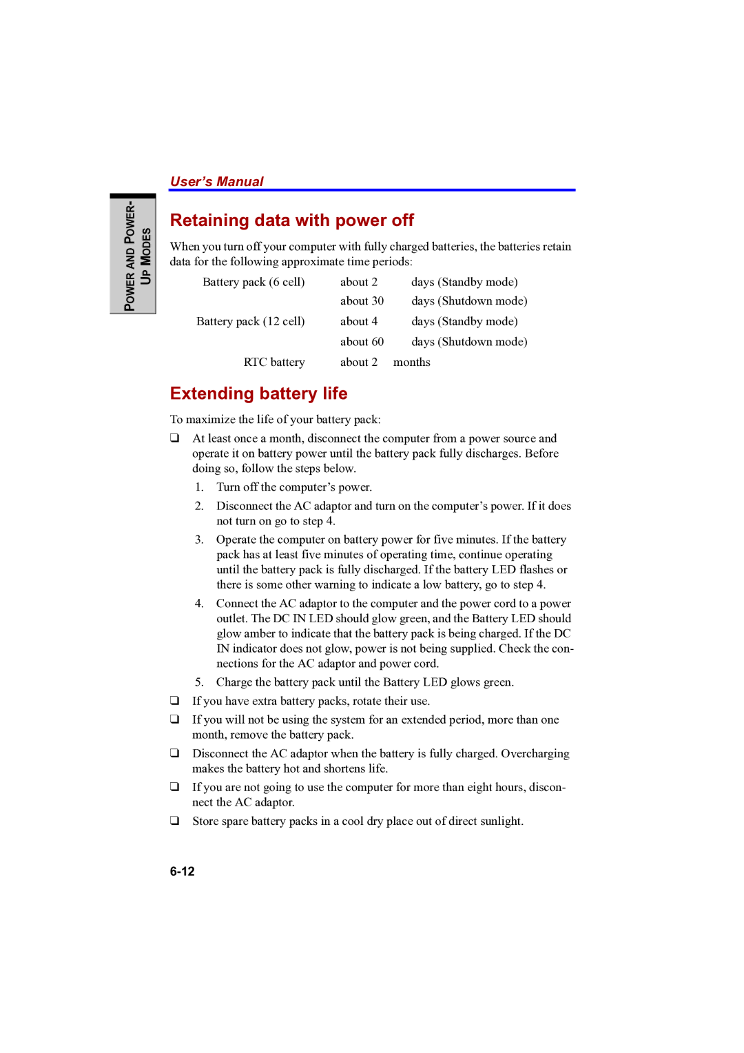 Toshiba PTA42 user manual Retaining data with power off, Extending battery life 