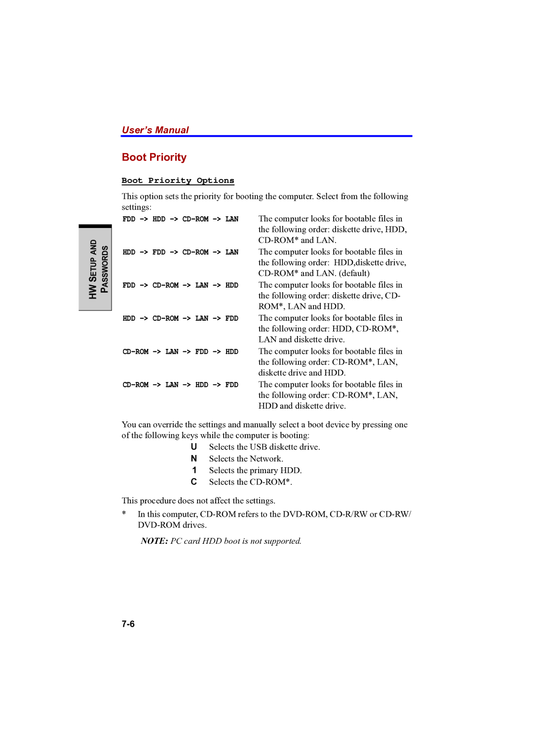 Toshiba PTA42 user manual Boot Priority Options 