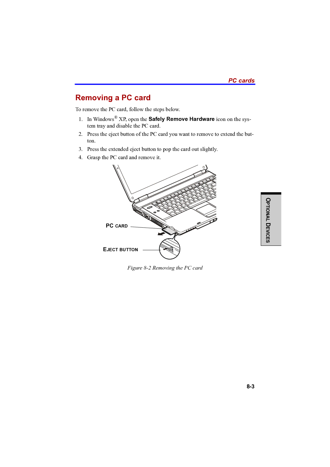 Toshiba PTA42 user manual Removing a PC card, PC cards 