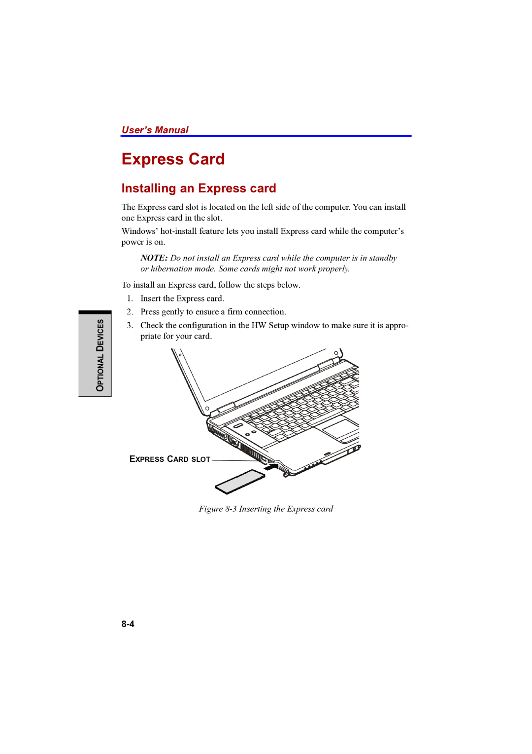 Toshiba PTA42 user manual Express Card, Installing an Express card 